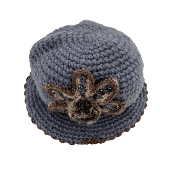 Vintage Inspired Cloche Crochet Knit Faux Fur Flower Beanie Bucket Hat - Picture 7 of 15